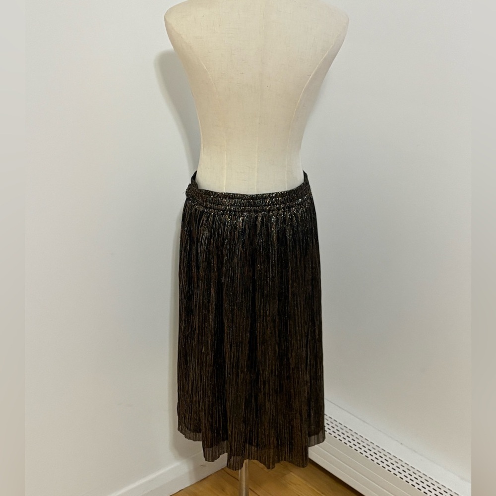 Zara Basic Collection Black Gold Metallic Flounce Midi A-line Skirt Size Large - Picture 12 of 12